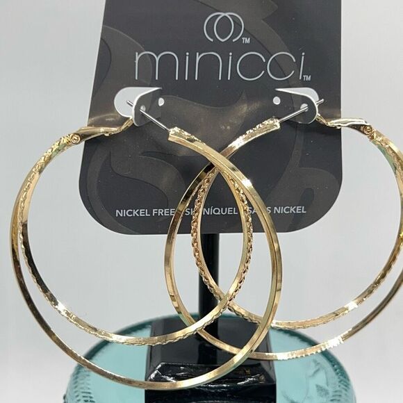 Minicci Gold Double Hoop Oversize  Earrings $16ea / 3 for $25 - Picture 3 of 6